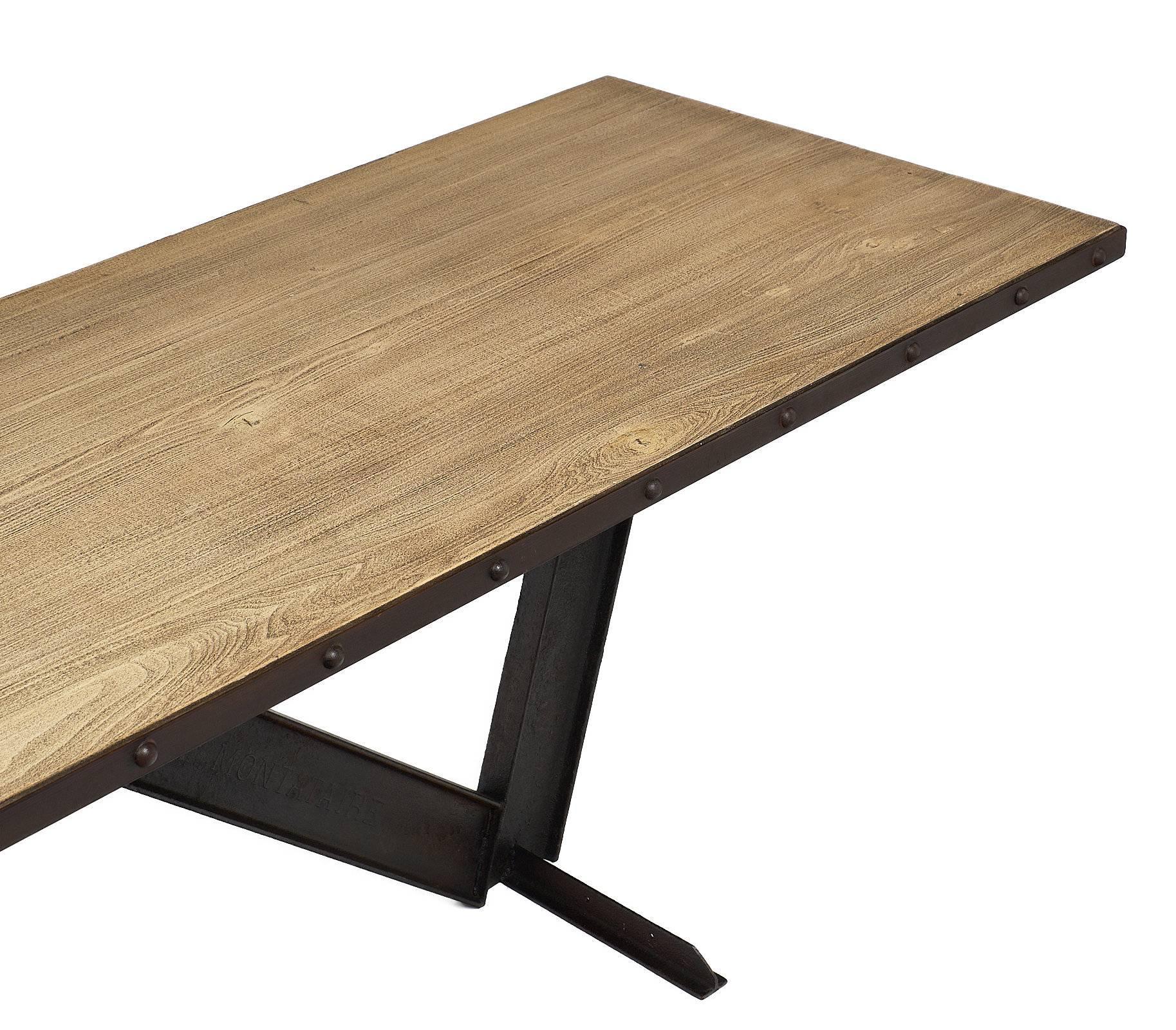 French Cerused Wood Topped Industrial Dining Table For Sale
