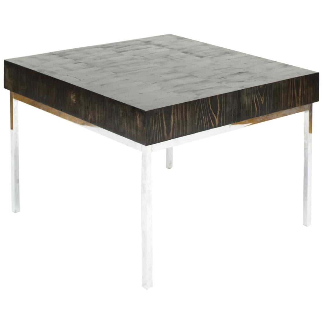 Cerussed Black Coffee Table with Stainless Steel Base Modern Minimal End Grain