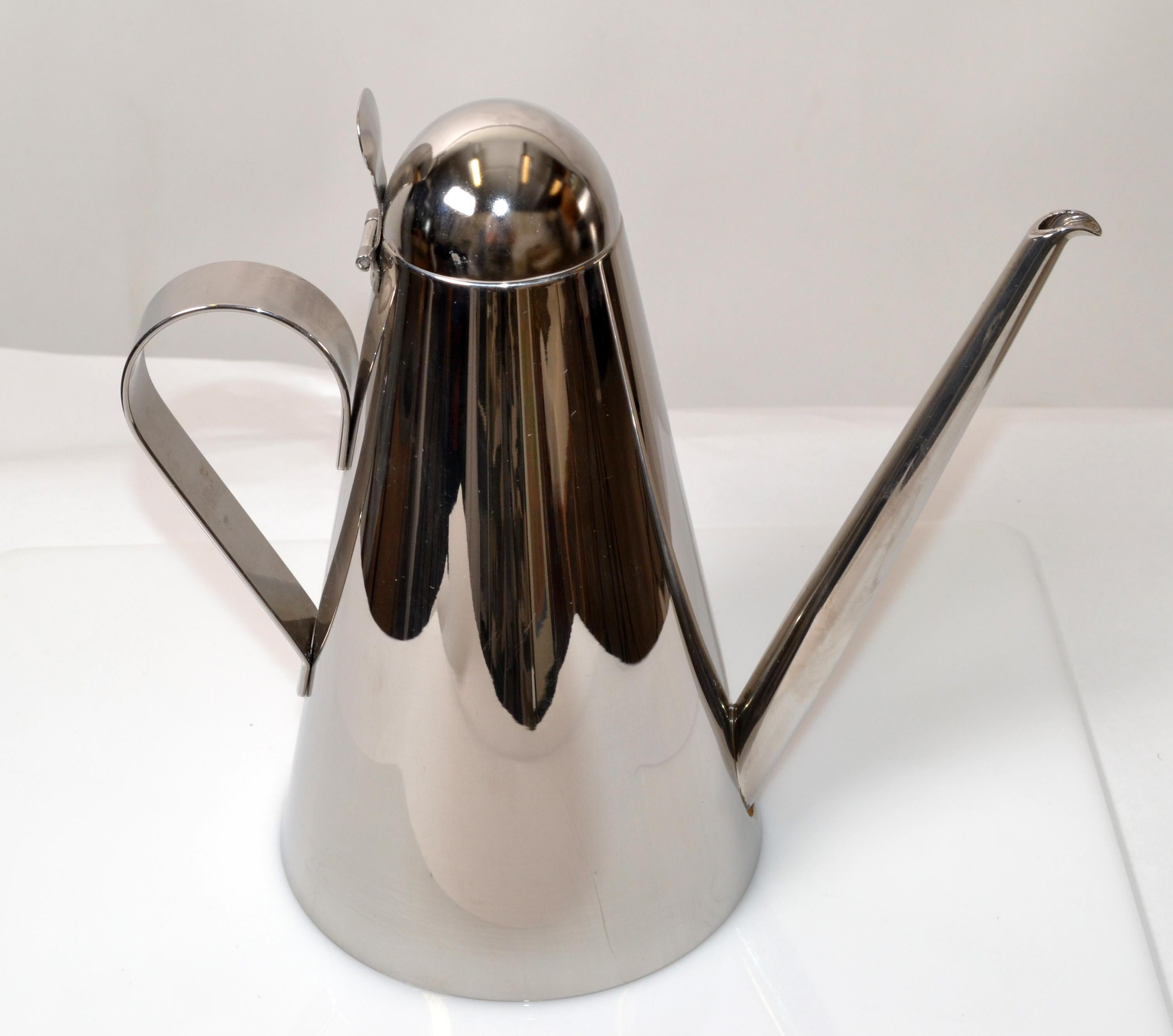 Mid-Century Modern Théière, cafetière, carafe, récipient en acier inoxydable INOX 18/10 de Cerutti Italy en vente