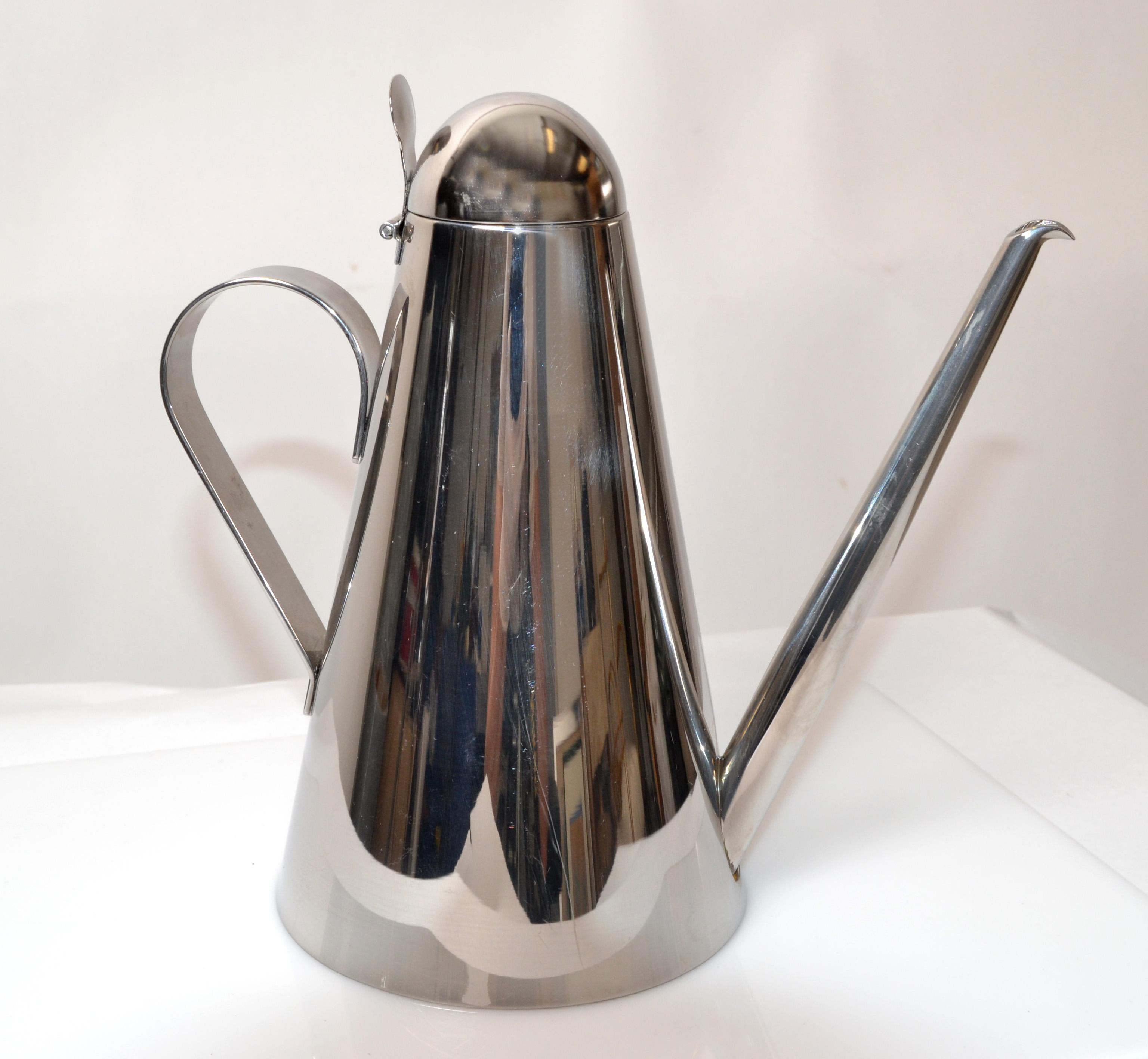 Polished Cerutti Italy Tea, Coffee Pot, Carafe, Vessel INOX 18/10 Stainless Steel For Sale