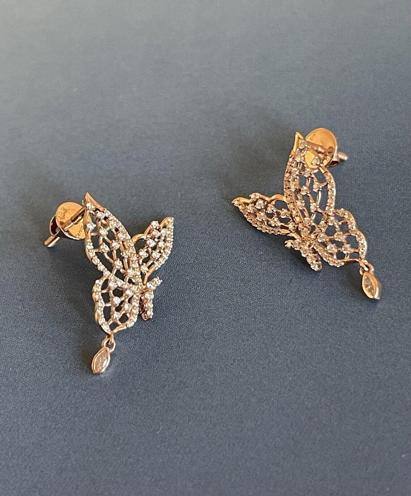 Women's Cervin Blanc 18ct Rose Gold Diamond Earrings 0.50ct Butterfly Studs 1/2 Carat For Sale