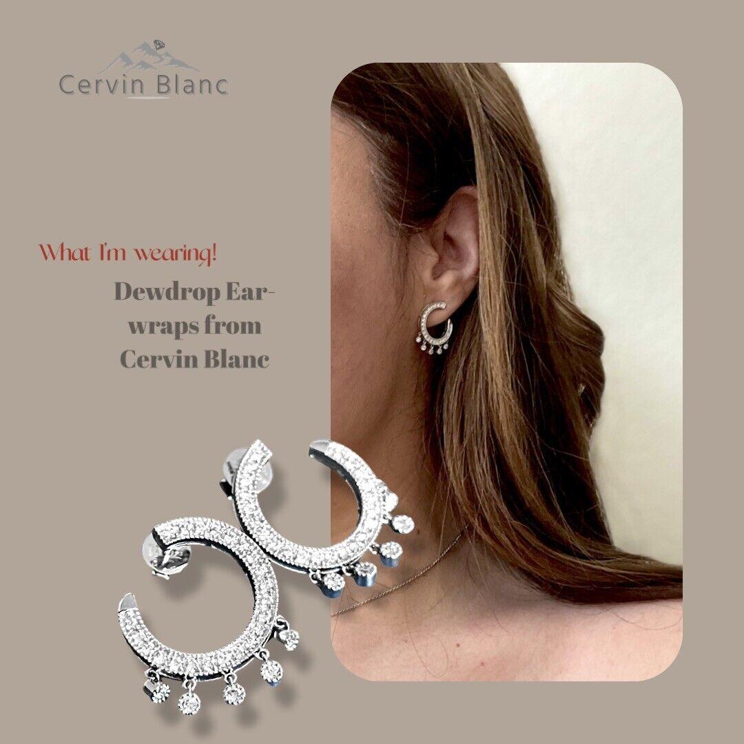 Cervin Blanc 18ct White Gold Diamond Earrings 0.80ct Front Back Hoops milgrain In New Condition For Sale In Ilford, GB