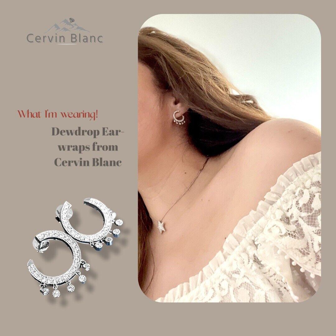 Women's Cervin Blanc 18ct White Gold Diamond Earrings 0.80ct Front Back Hoops milgrain For Sale