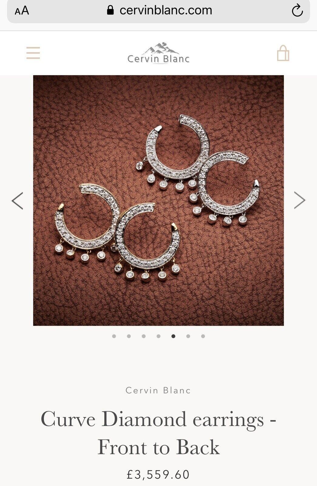 Cervin Blanc 18ct White Gold Diamond Earrings 0.80ct Front Back Hoops milgrain For Sale 1
