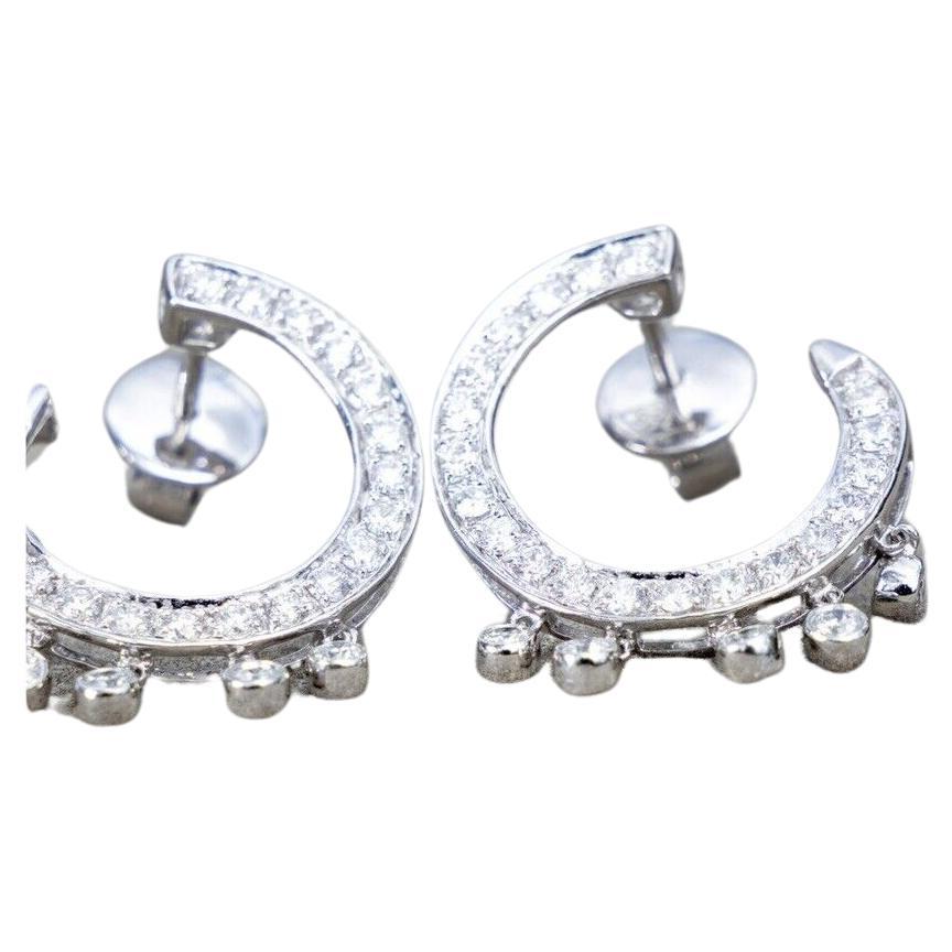 Cervin Blanc 18ct White Gold Diamond Earrings 0.80ct Front Back Hoops milgrain For Sale