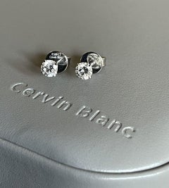 Cervin Blanc 18ct White Gold Solitaire Diamond Earrings 0.57ct Hidden Halo Studs