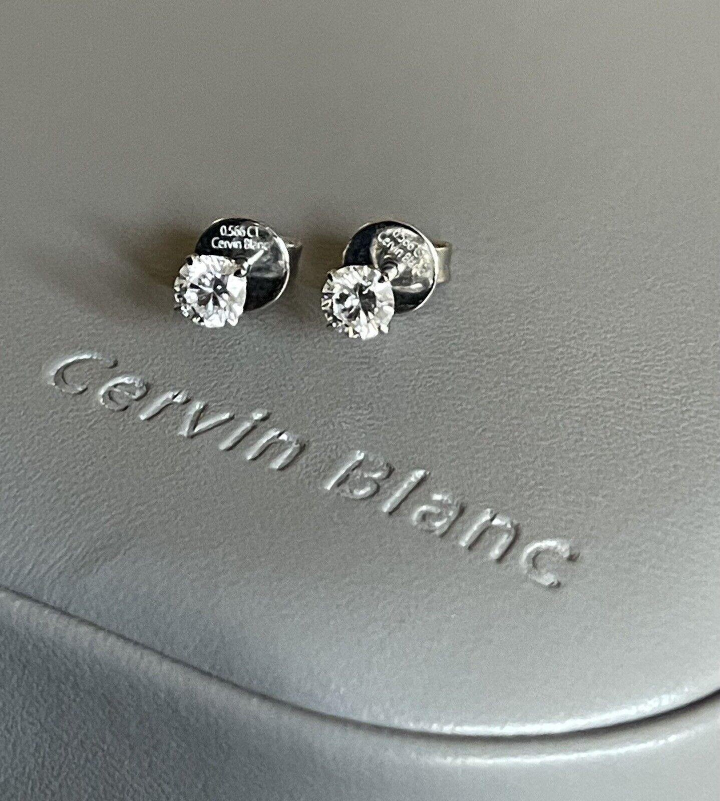 Cervin Blanc 18ct White Gold Solitaire Diamond Earrings 0.57ct Hidden Halo Studs In New Condition For Sale In Ilford, GB