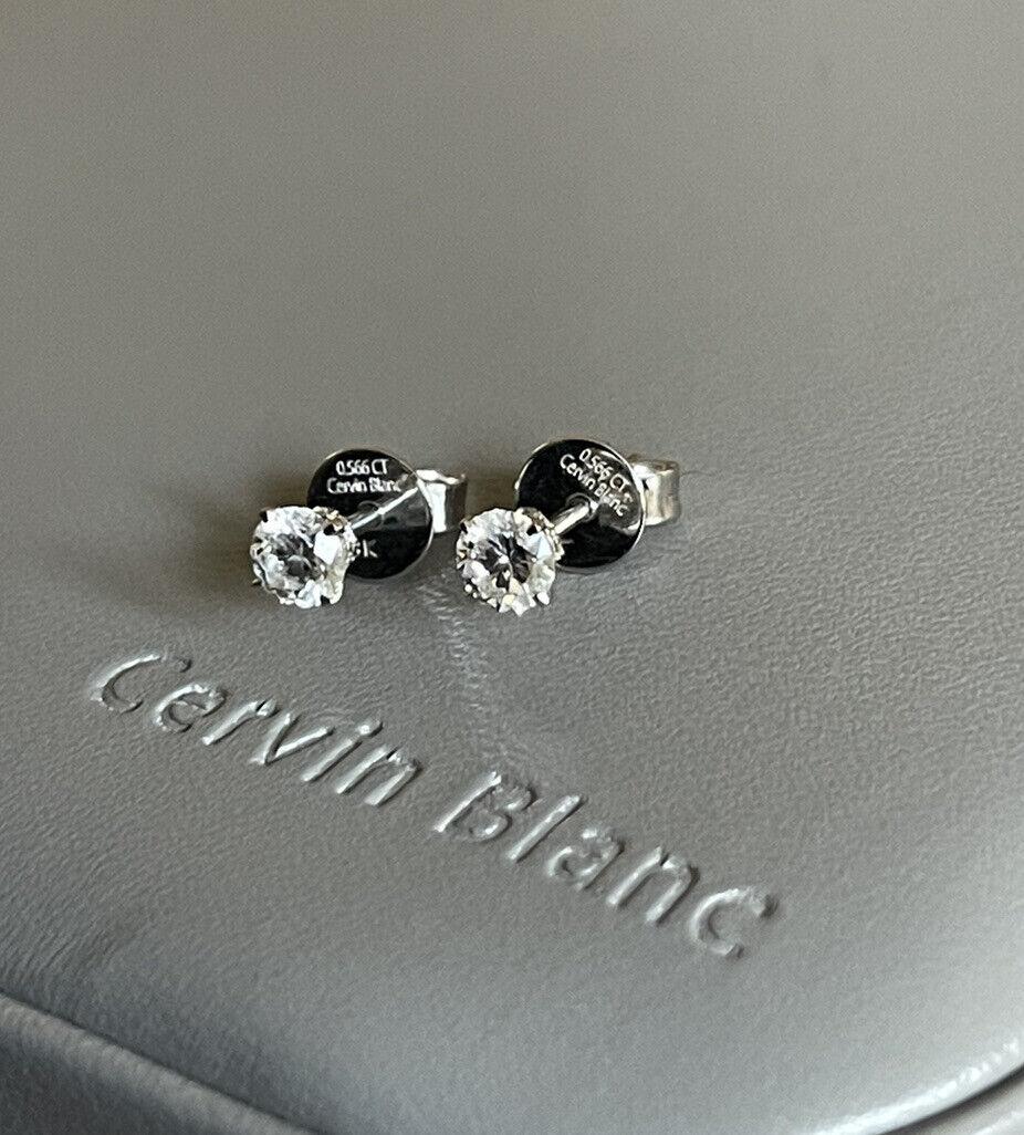 Cervin Blanc 18ct White Gold Solitaire Diamond Earrings 0.57ct Hidden Halo Studs For Sale 1