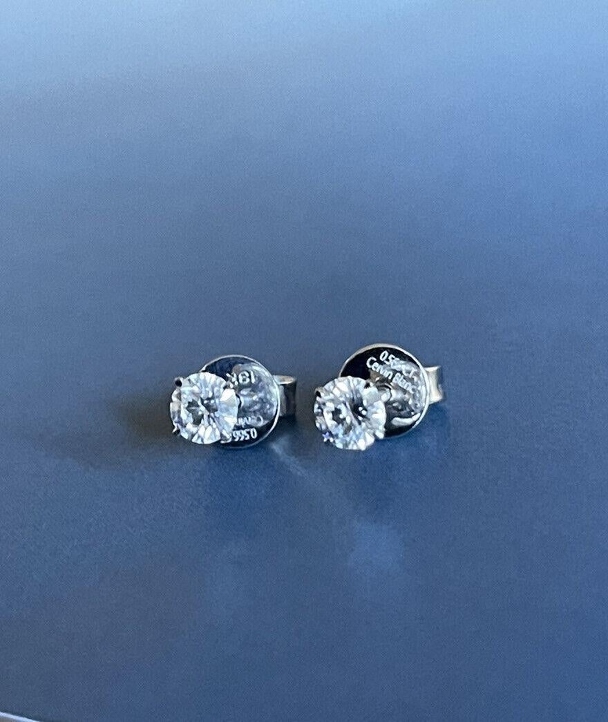 Cervin Blanc 18ct White Gold Solitaire Diamond Earrings 0.57ct Hidden Halo Studs For Sale 2