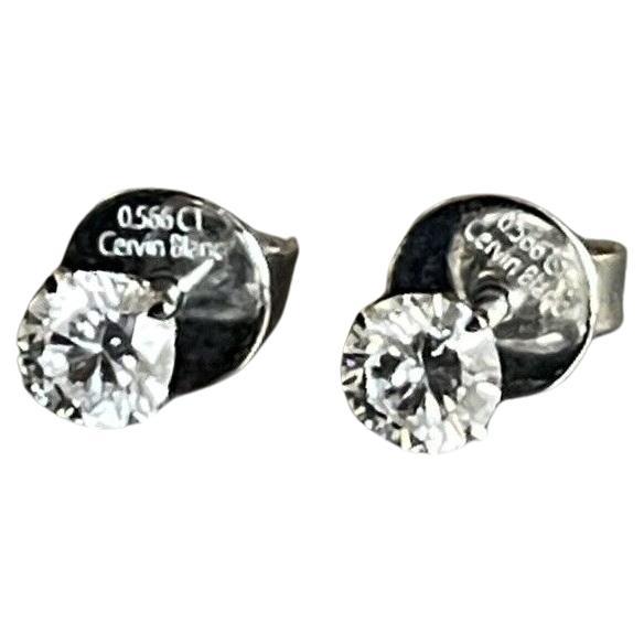Cervin Blanc 18ct White Gold Solitaire Diamond Earrings 0.57ct Hidden Halo Studs For Sale
