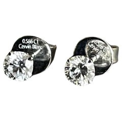 Cervin Blanc 18ct White Gold Solitaire Diamond Earrings 0.57ct Hidden Halo Studs