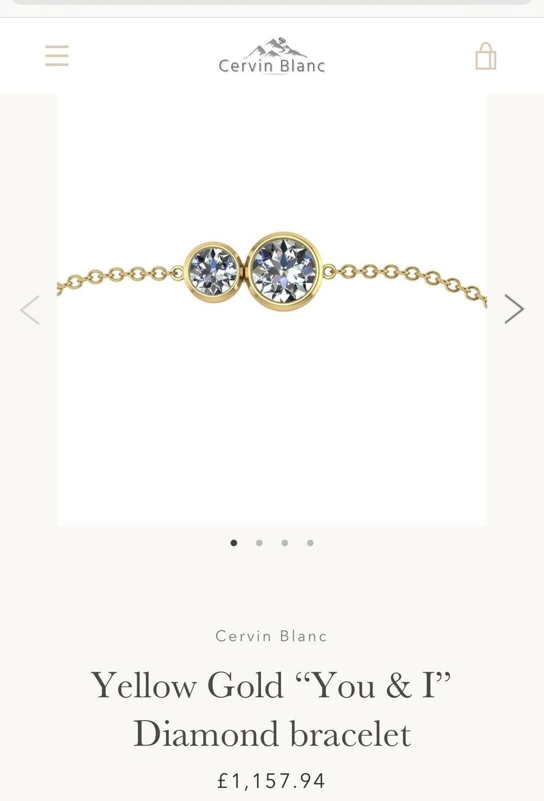 Cervin Blanc 18ct Yellow Gold Diamond Bracelet 0.30ct Solitaire ‘You & I’ For Sale 1