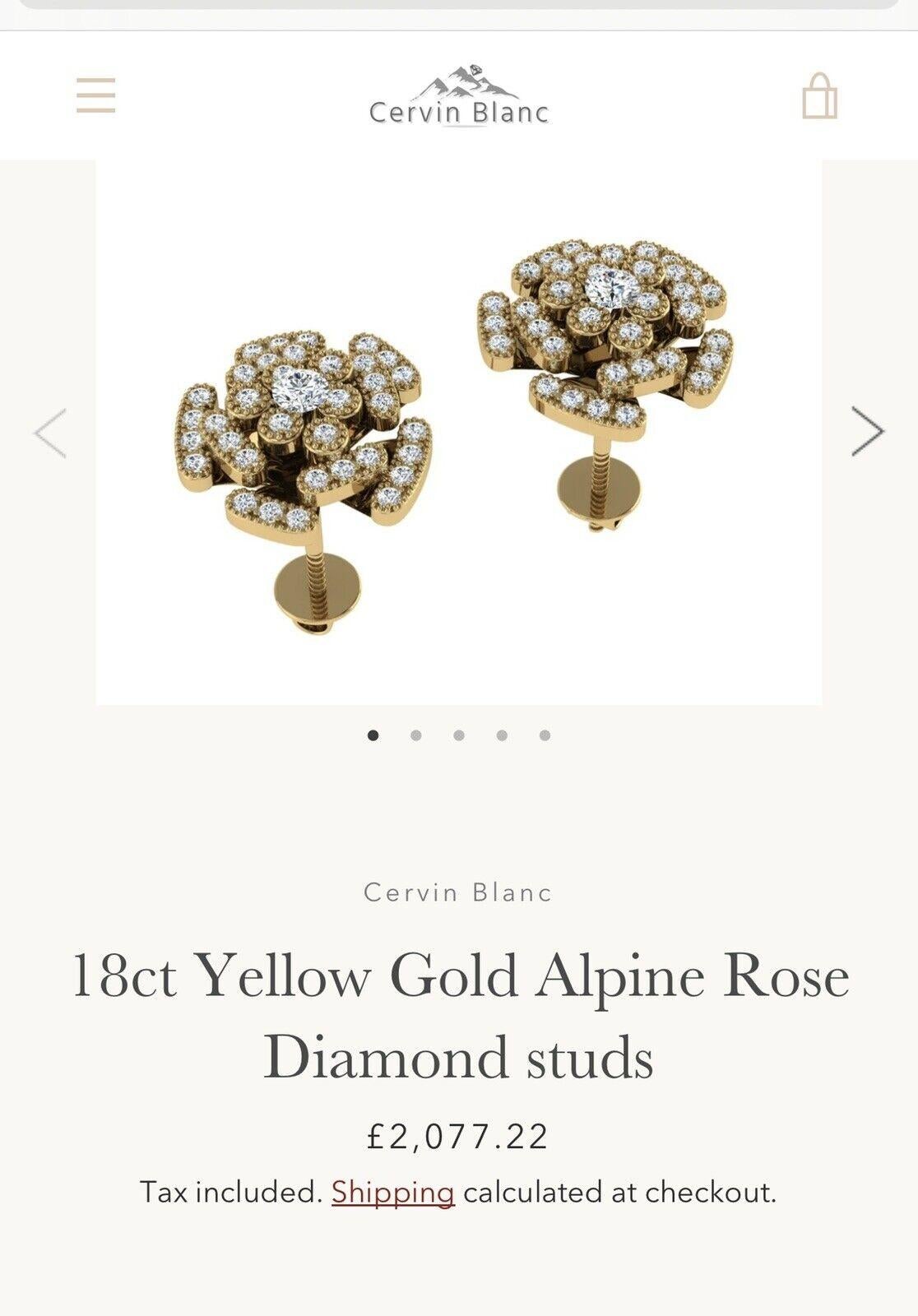 Cervin Blanc 18ct Yellow Gold Diamond Earrings 0.50ct Alpine Rose Studs VS In New Condition For Sale In Ilford, GB