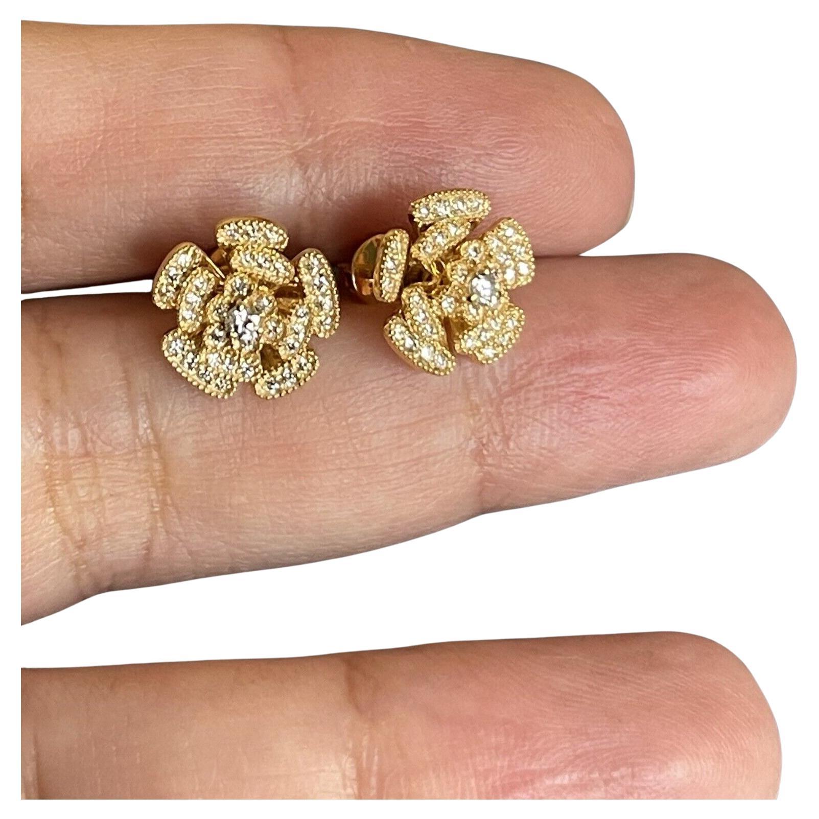 Cervin Blanc 18ct Yellow Gold Diamond Earrings 0.50ct Alpine Rose Studs VS For Sale