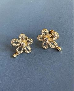 Cervin Blanc 18ct Yellow Gold Diamond Earrings 0.65ct Plumeria Flower Charm
