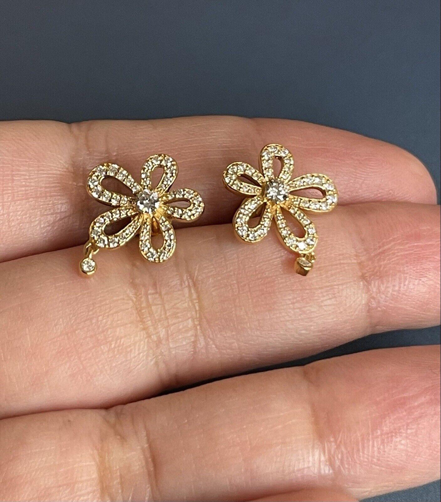  Cervin Blanc 18ct Yellow Gold Diamond Earrings 0.65ct Plumeria Flower Charm For Sale 1