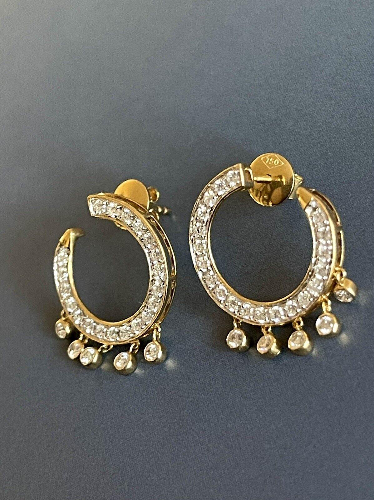 Cervin Blanc 18ct Yellow Gold Diamond Earrings 0.80ct Front Back Hoops Near 1ct In New Condition For Sale In Ilford, GB