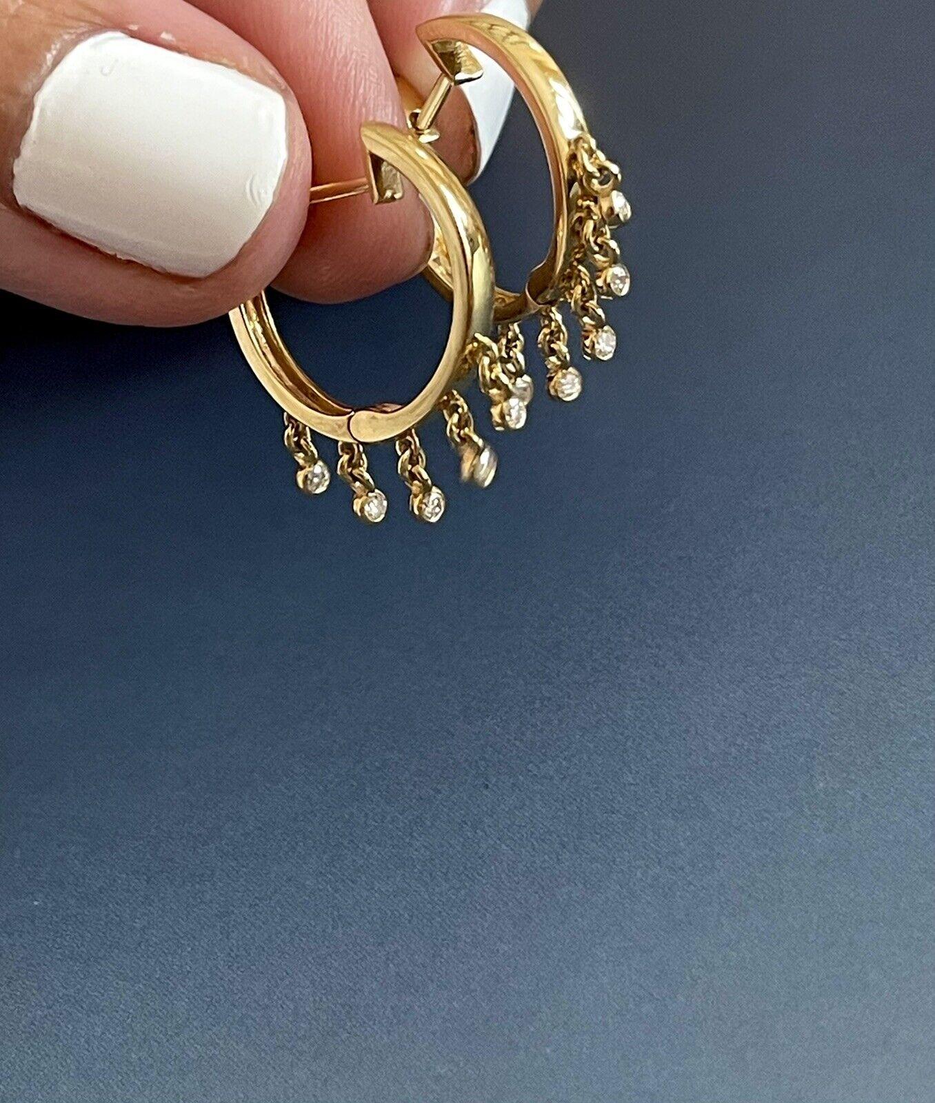 Cervin Blanc 18ct Yellow Gold Diamond Hoop Earrings 0.17ct Dewdrop Charms Hoops In New Condition For Sale In Ilford, GB