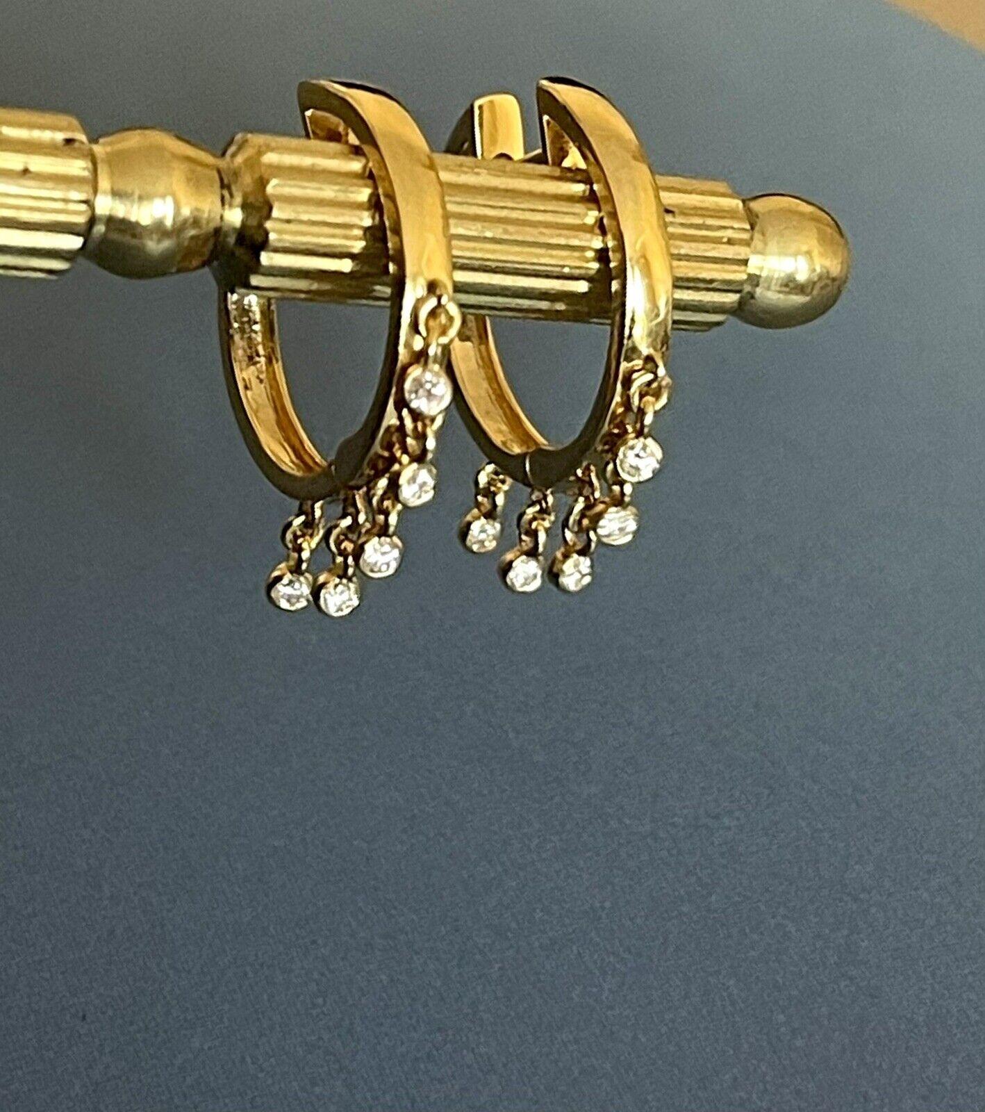 Women's Cervin Blanc 18ct Yellow Gold Diamond Hoop Earrings 0.17ct Dewdrop Charms Hoops For Sale