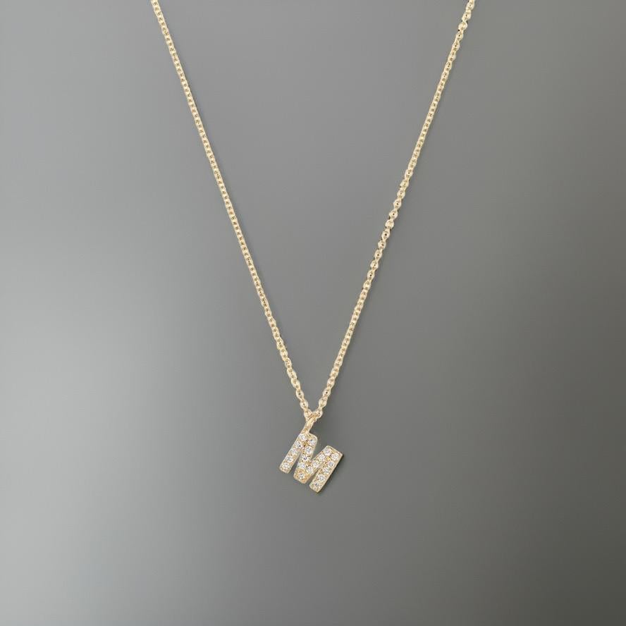 Cervin Blanc DIAMOND INITIAL M NECKLACE IN 18CT GOLD In New Condition For Sale In Ilford, GB