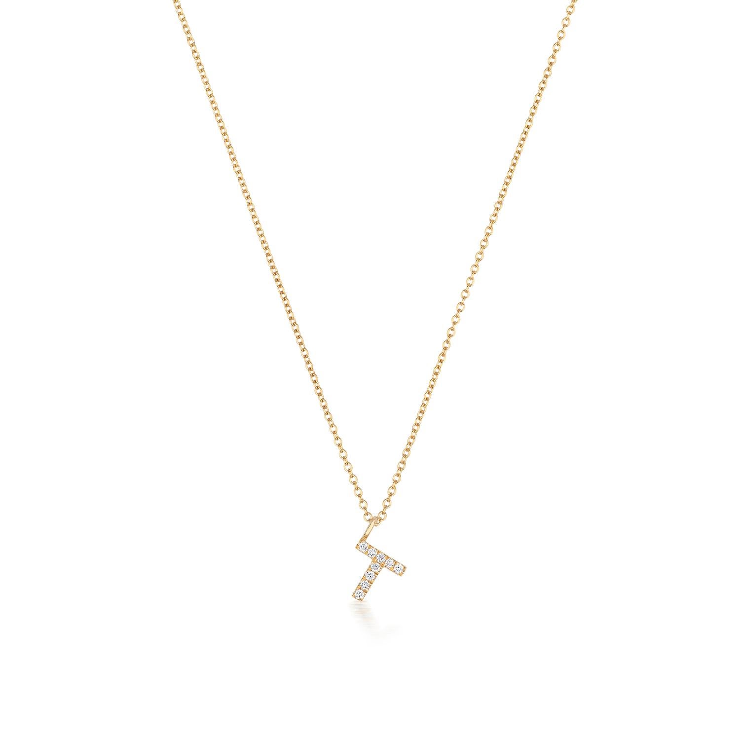 Cervin Blanc YELLOW GOLD DIAMOND INITIAL T NECKLACE IN 18CT GOLD For Sale 1
