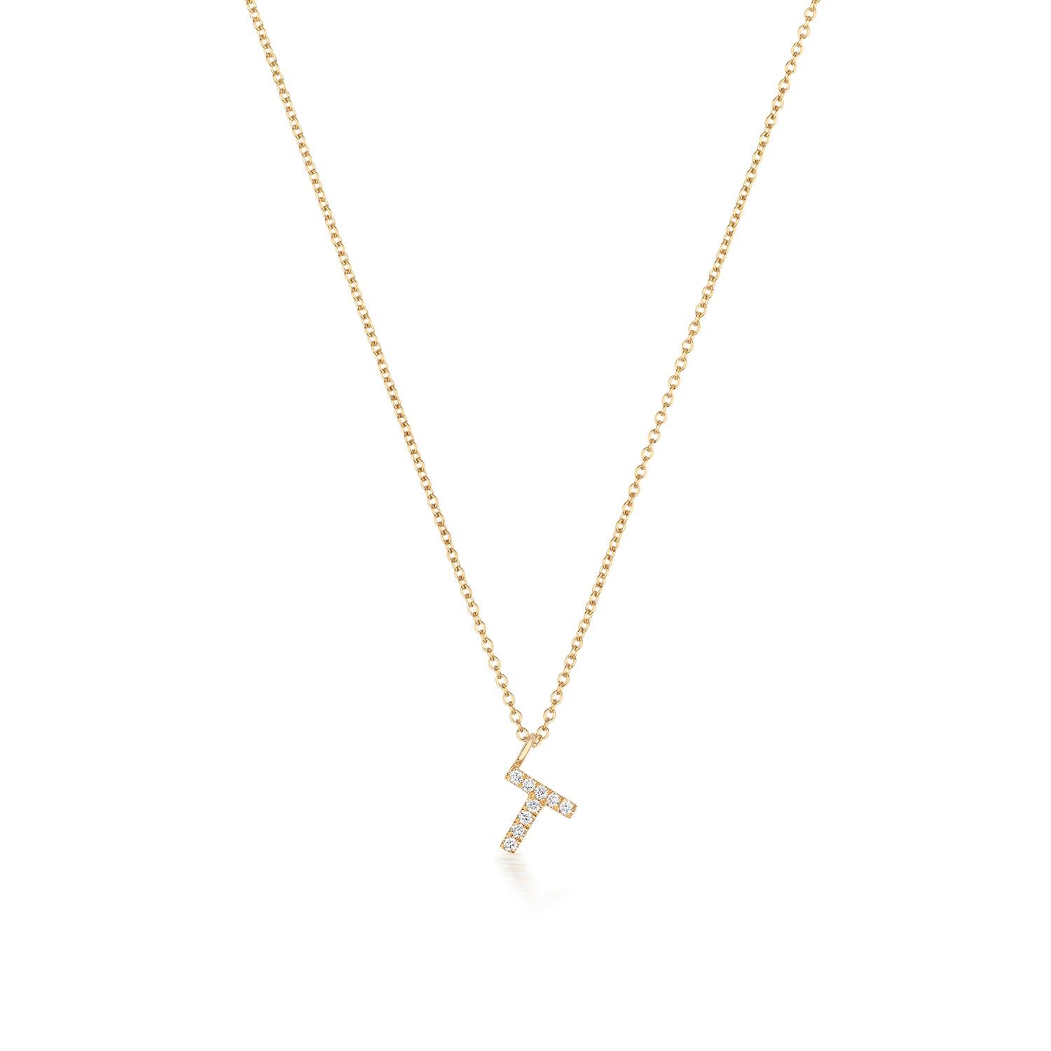 Cervin Blanc YELLOW GOLD DIAMOND INITIAL T NECKLACE IN 18CT GOLD            For Sale 1