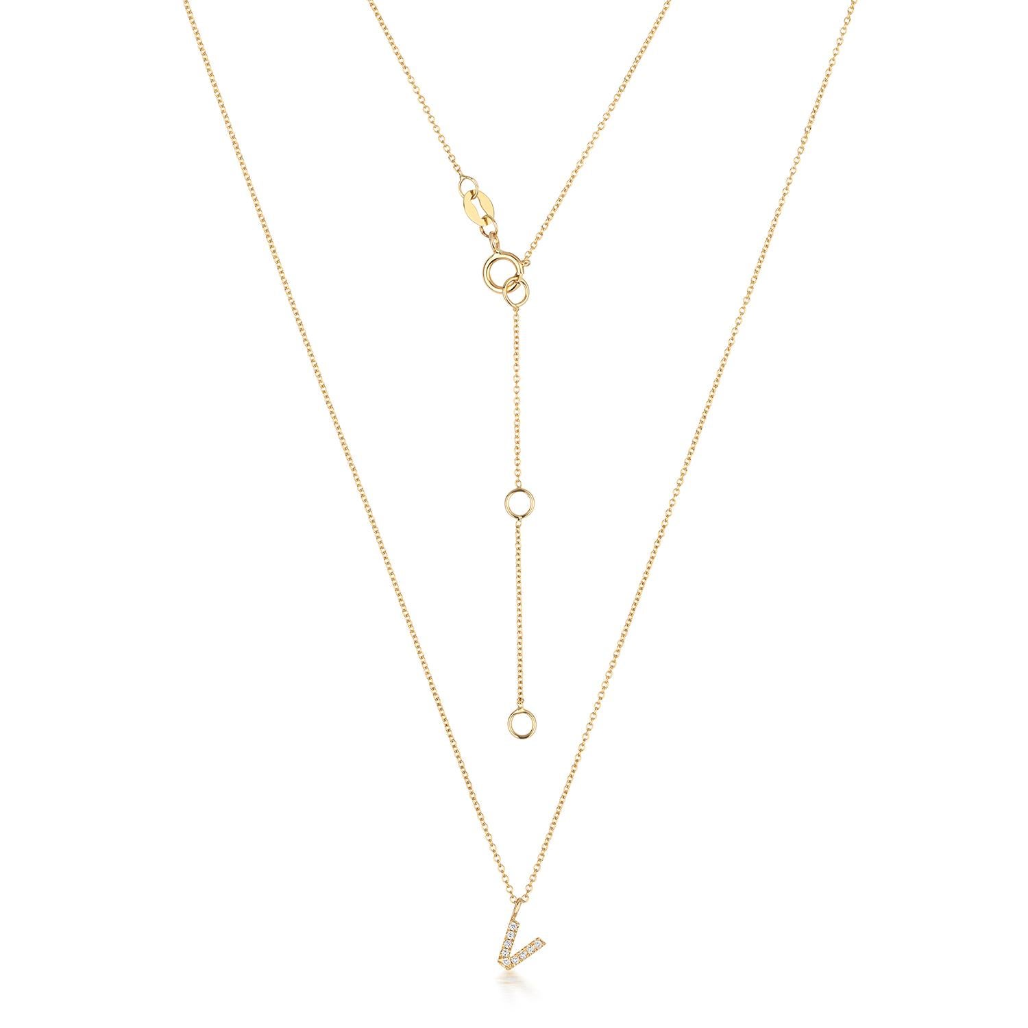 Cervin Blanc YELLOW GOLD DIAMOND INITIAL V NECKLACE IN 18CT GOLD In New Condition For Sale In Ilford, GB