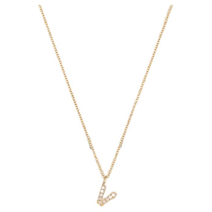 Cervin Blanc YELLOW GOLD DIAMOND INITIAL V NECKLACE IN 18CT GOLD For Sale