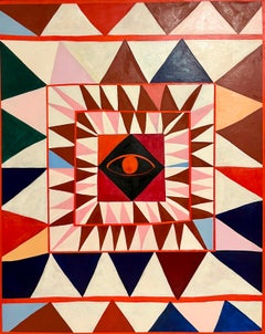Large French Australian Bold Graphic Abstract Pattern Oil Painting Ces McCully