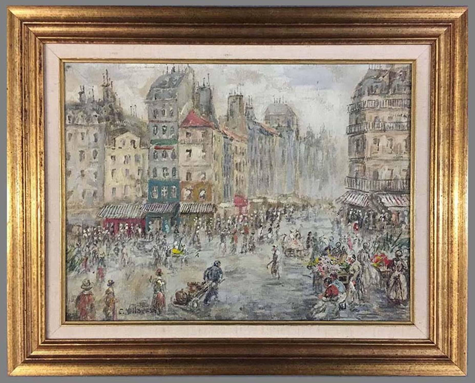 Paris Scenes, a Pair - Painting by Cesar A. Villacres