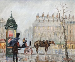 "Scène de rue parisienne sous la pluie" Peinture à l'huile impressionniste française sur toile
