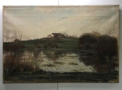 "At the edge of the pond" by Cesar Bolle - oil on canvas 70x105 cm