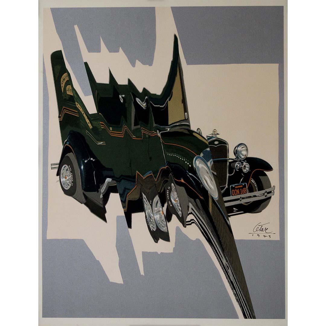 The 1973 original lithography "Compression de Bugatti" by César Baldaccini, more commonly known as César, is a striking piece of modern art that reflects the artist's unique approach to sculptural and graphic forms. César, a renowned French sculptor