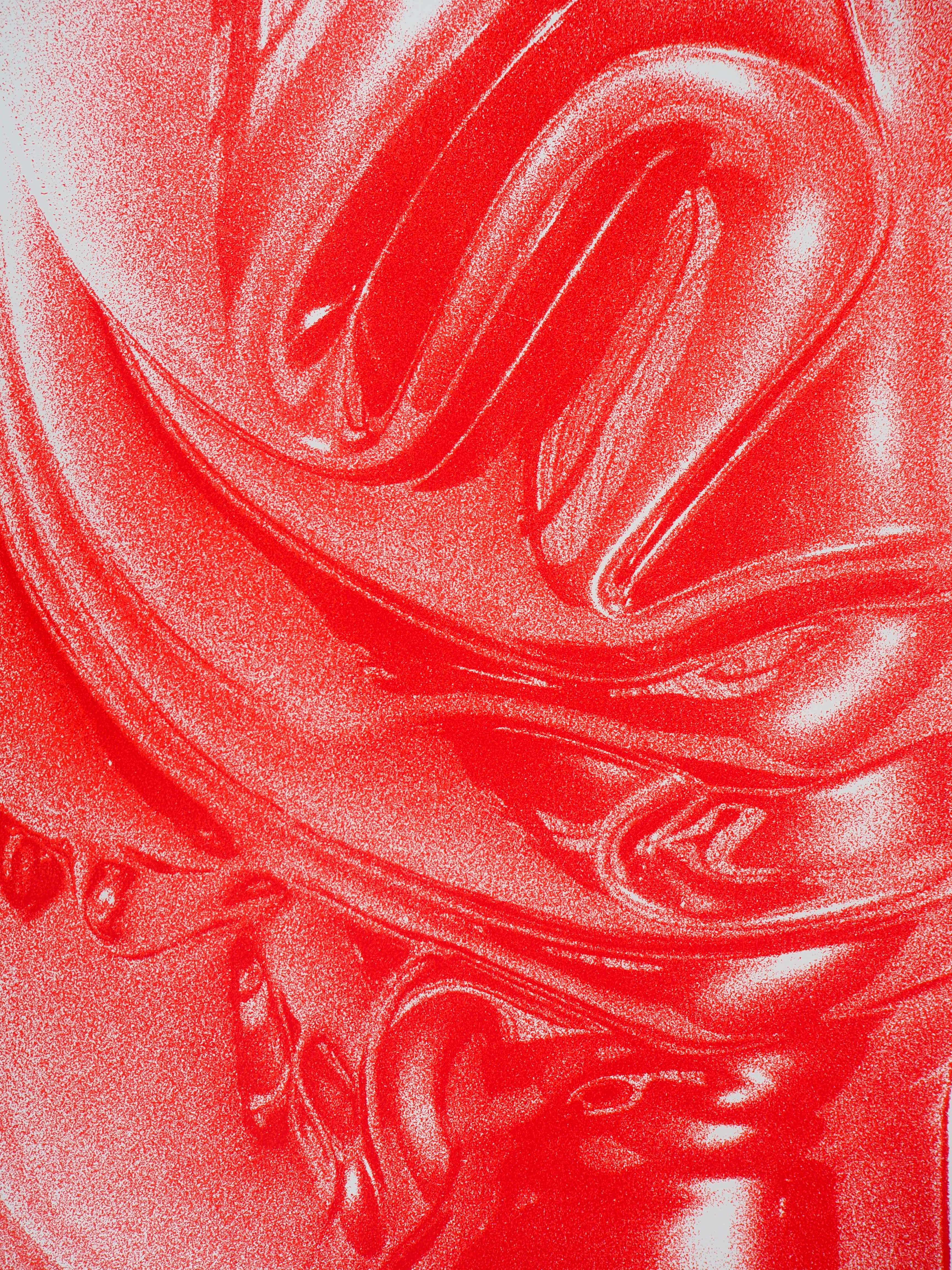 Expansion : Red Waves - Original lithograph, Handsigned - Abstract Print by César Baldaccini