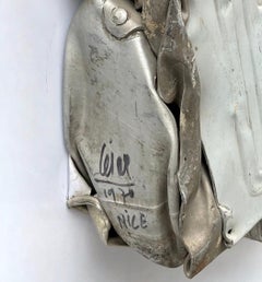 Great Niçoise Compression of Different Metals Fixed on Wood Panel Wall Sculpture