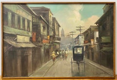 Cesar Buenaventura y Espinosa Philippines Street Scene Oil Painting C.1970