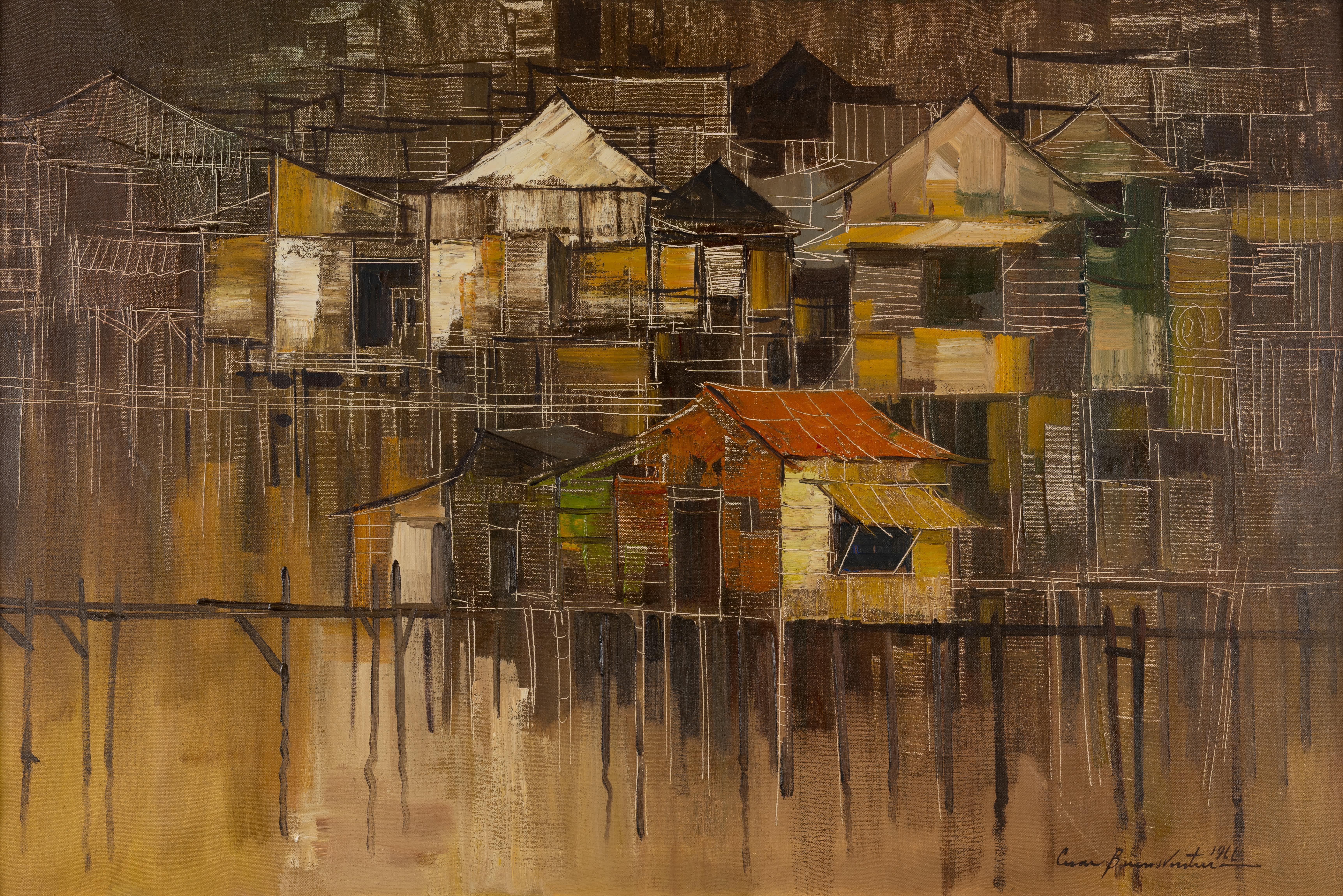 Crowded Houses - Modern Painting by Cesar Buenaventura y Espinosa 