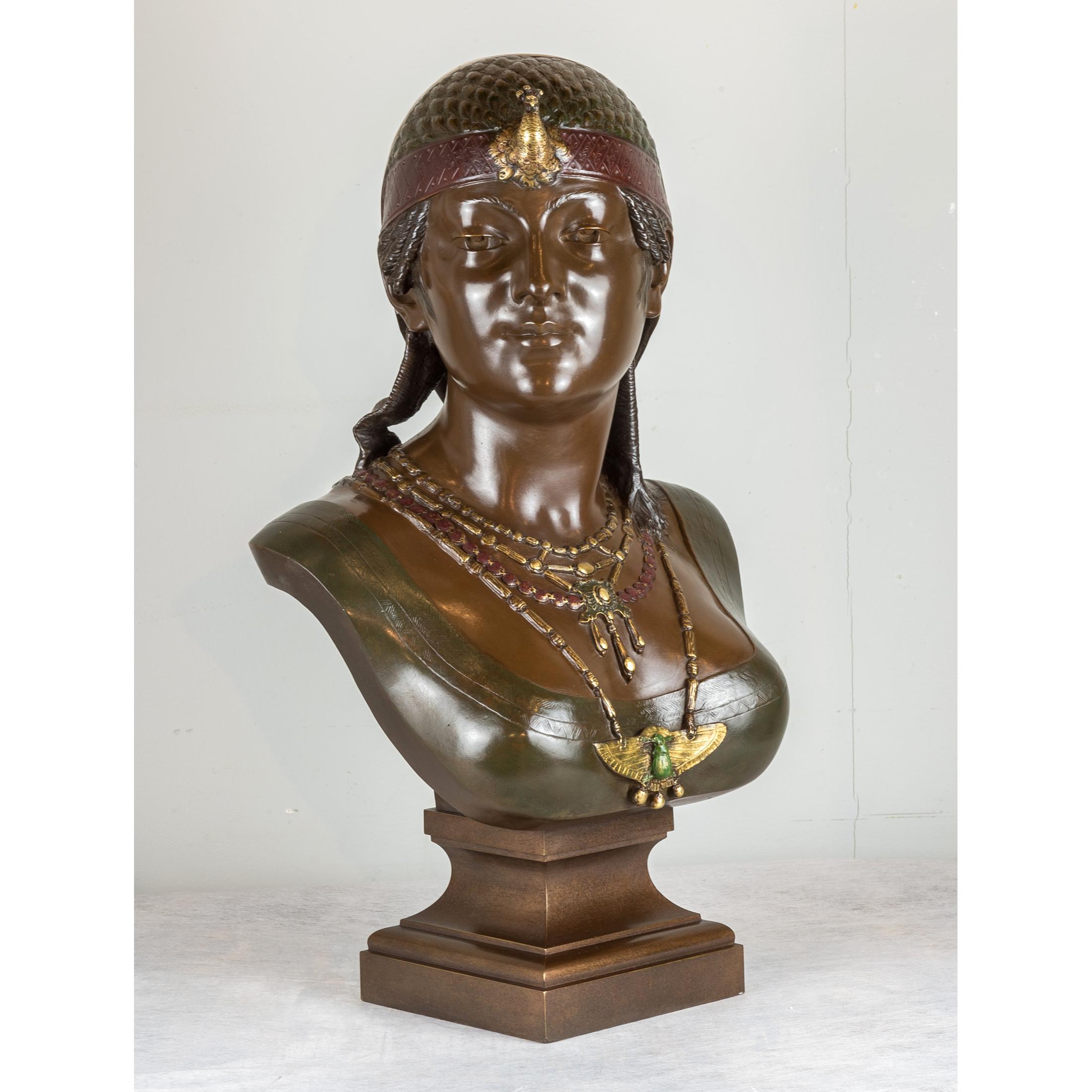 Fine quality patinated bronze bust of Cleopatra signed: ‘C. Ceribelli’

Artist: Cesar Ceribelli, (French, 1841-1918)
Date: 19th century
Dimension: 22 1/2 in. x 13 3/4 in. x 11 in.