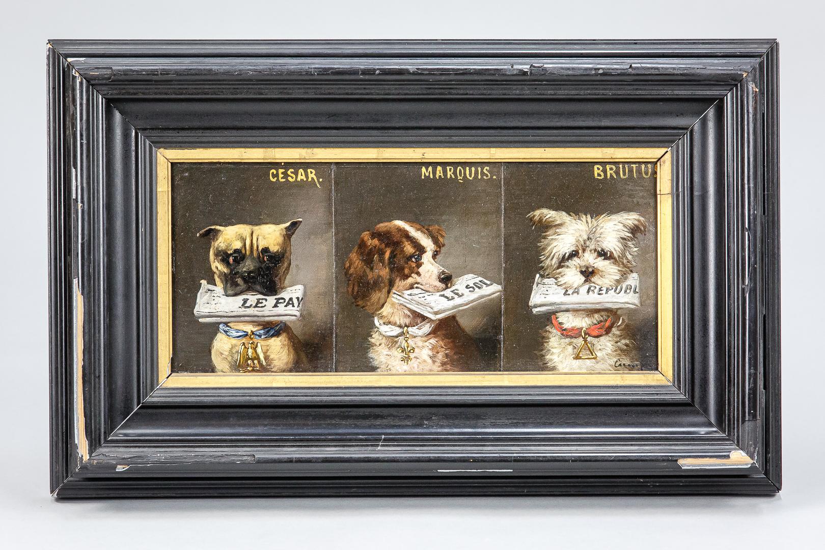 Cesar, Marquis & Brutus Early 20th Century Dog Portrait Oil On Panel 4