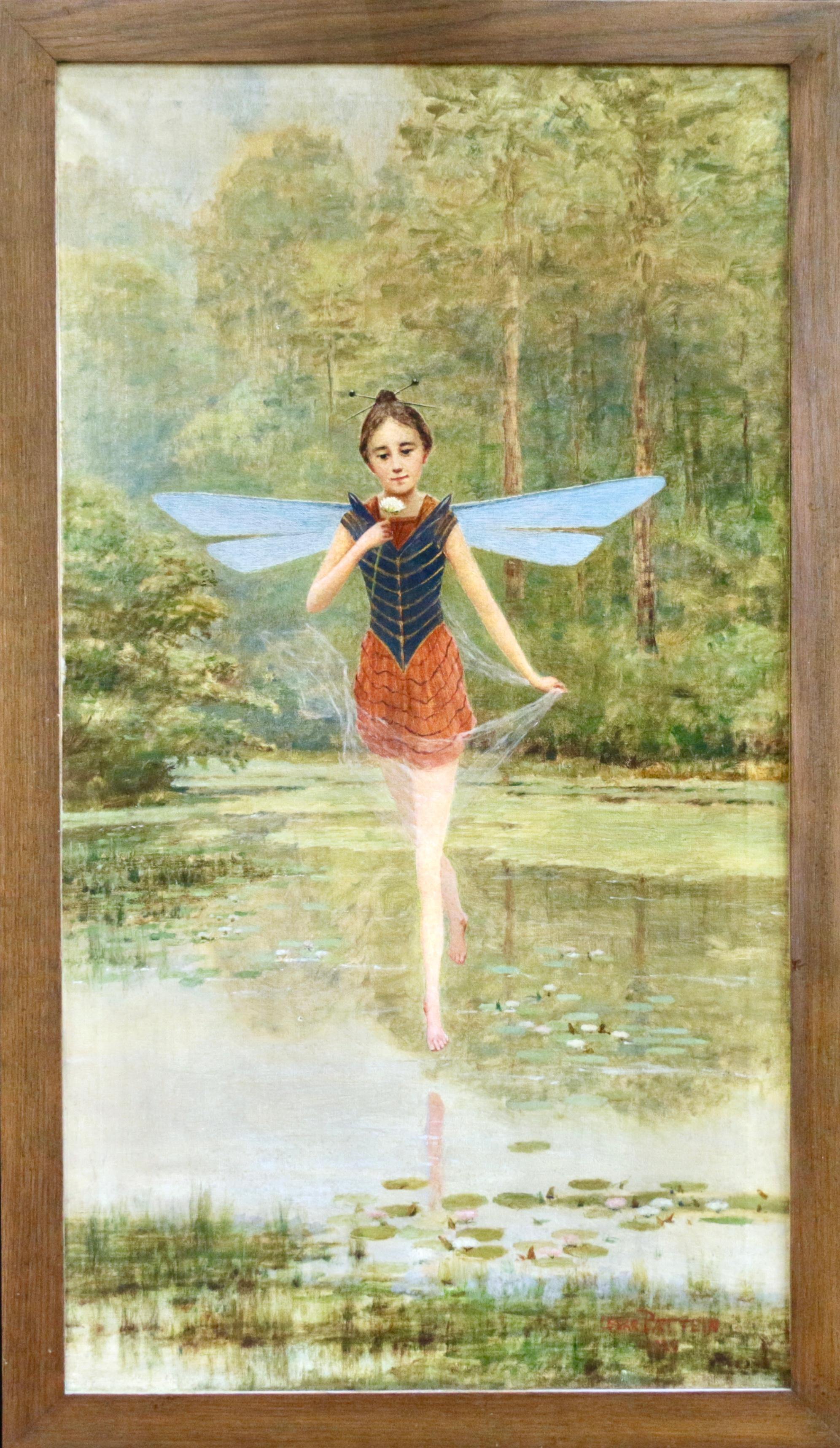 César Pattein Figurative Painting - A Fairy - Early 20th Century Oil, Figure in Riverscape Landscape - Cesar Pattein