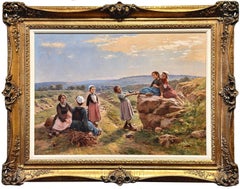 "The Informal Gathering" — 1913 Oil on Canvas Figurative Rural Landscape