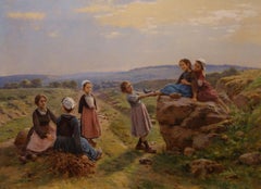 "Riunione informale" - Olio impressionista su tela dei primi del Novecento, 1903