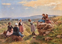 "The Informal Gathering" — 1913 Oil on Canvas Figurative Rural Landscape