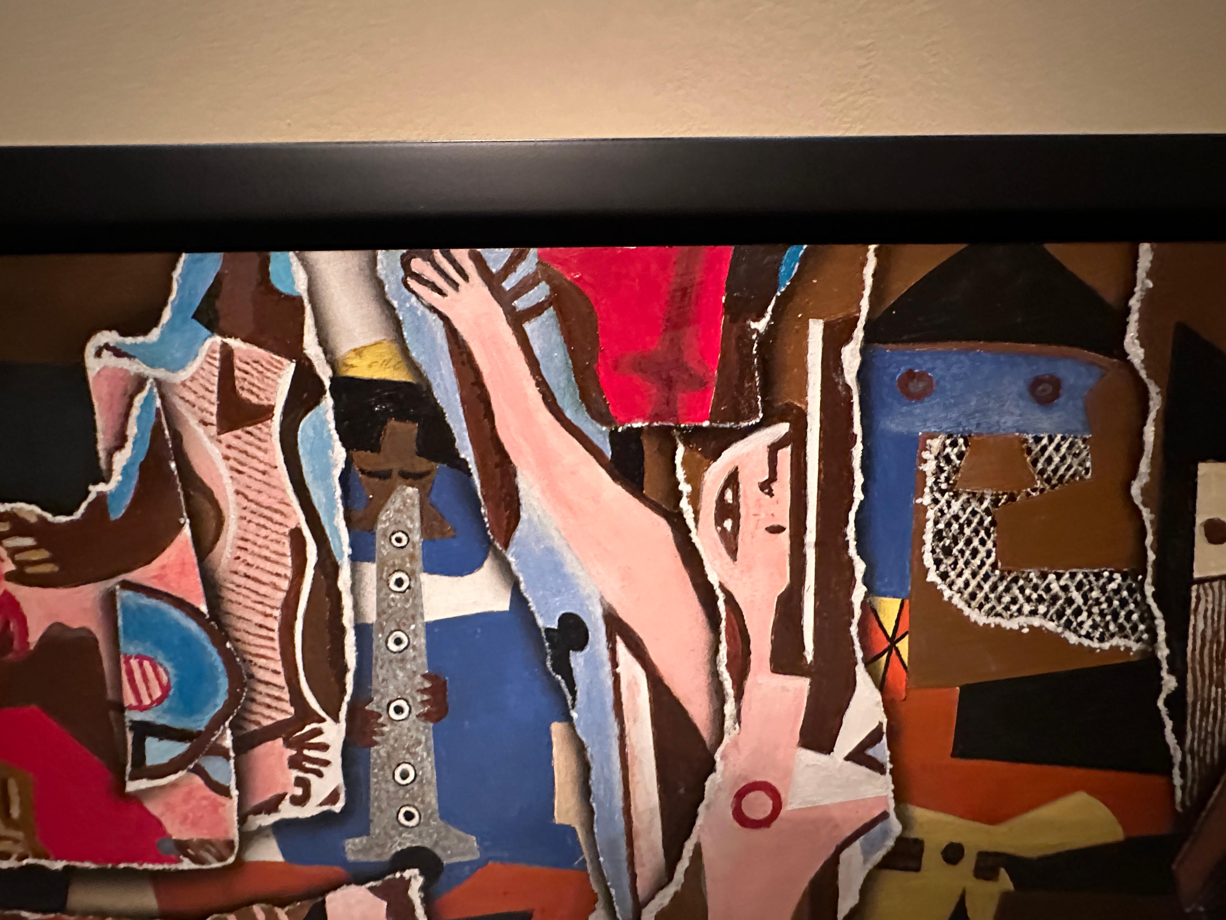 Dancers and Musicians (Torn Up Picasso) Original Oil Painting - Black Portrait Painting by Cesar Santander