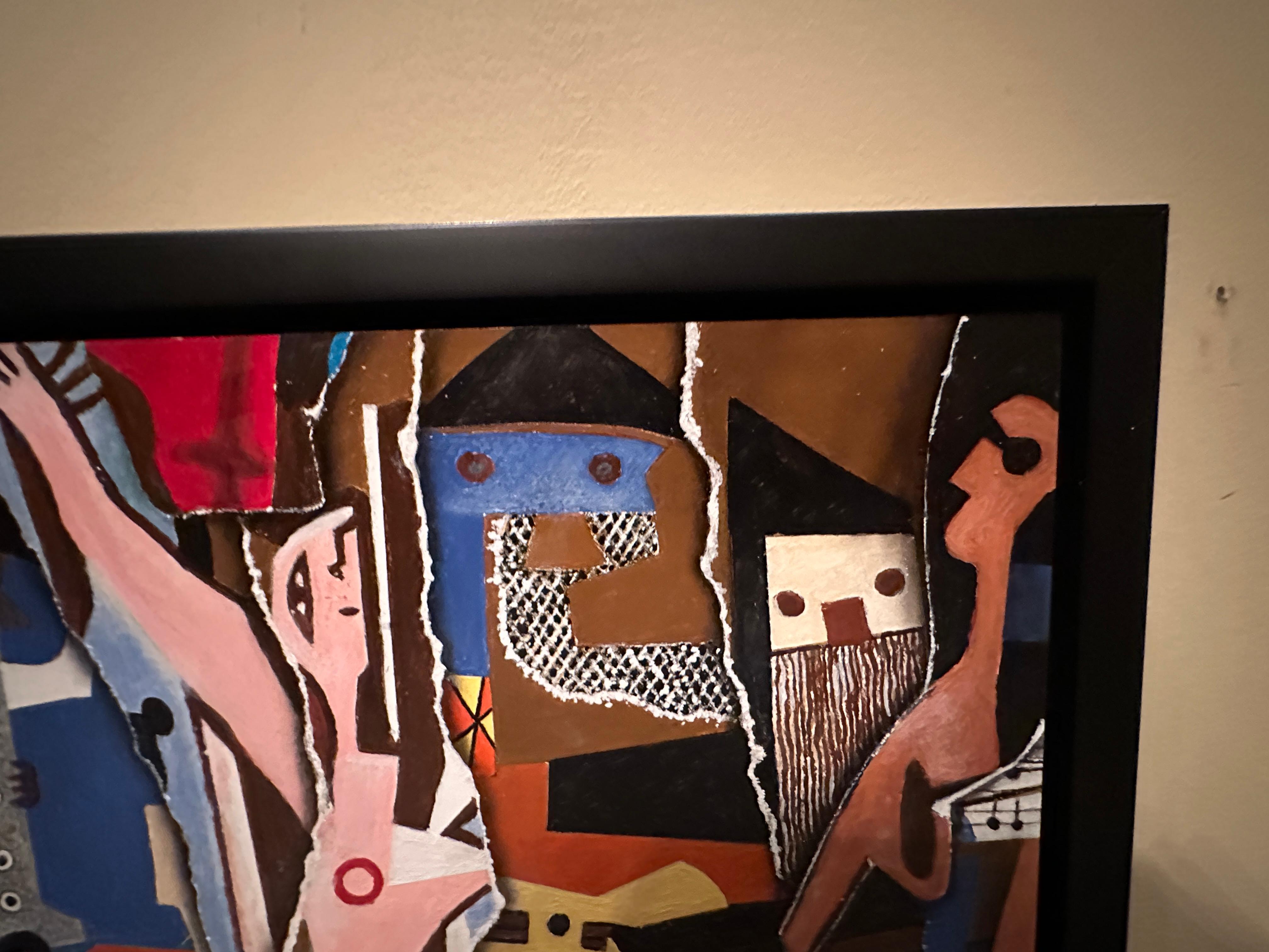 Dancers and Musicians (Torn Up Picasso) Original Oil Painting For Sale 2