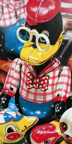 "Rush Hour"  Large 38x50" Super Realism painting of vintage Tin Toys PLUS toys