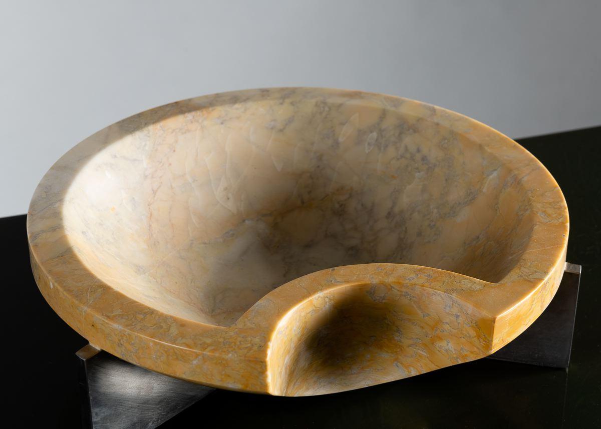 American Cesare Arduini, Sculpted Marble Dish on a Steel Base, United States, 2019