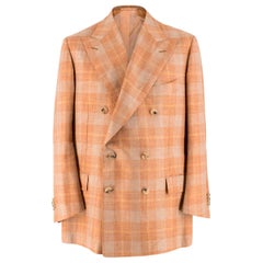 Cesare Attolini Bespoke Orange Checkered Suit Jacket estimated SIZE L