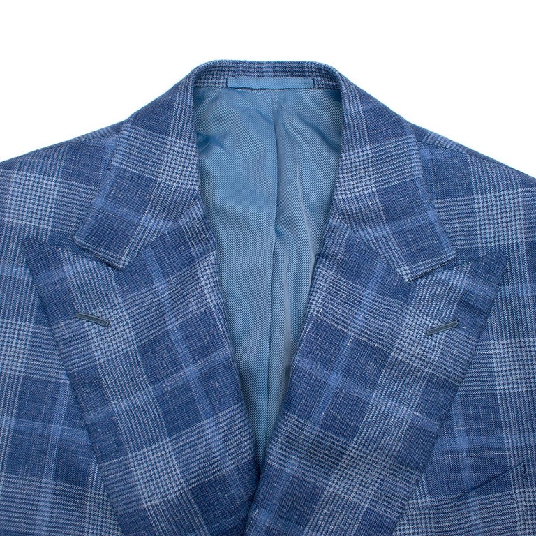 Cesare Attolini Blue Checked Cashmere and Silk-blend Blazer XL at 1stDibs