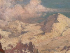 Ligurian Alps with snow-capped pink tinted peaks. Sign. C. Bentivoglio